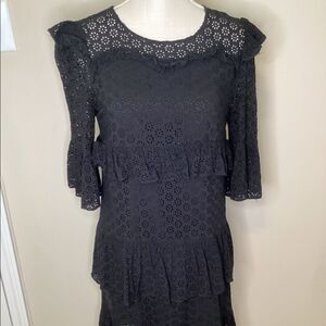 Ladies Madewell Waterlilly eyelet ruffle‎ tiered dress Black sz: 0